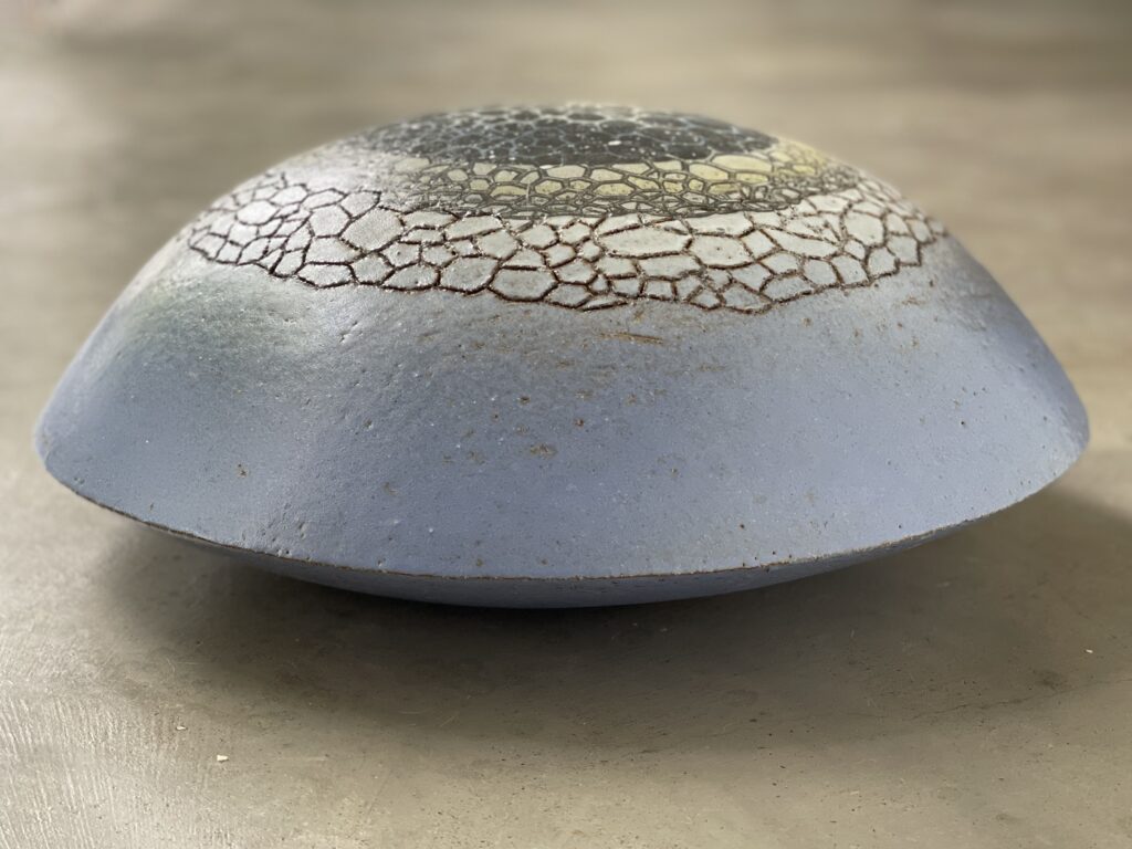 Non-flying object II, 2022, glazed stoneware, decal, ø 46 x 19 cm